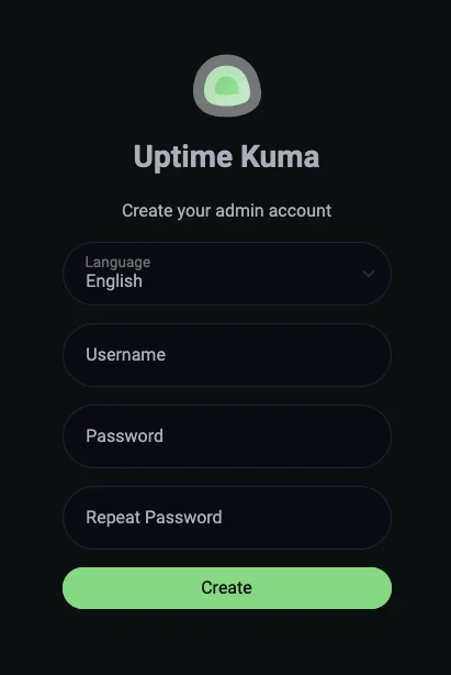 Uptime Kuma setup guide - creating admin account
