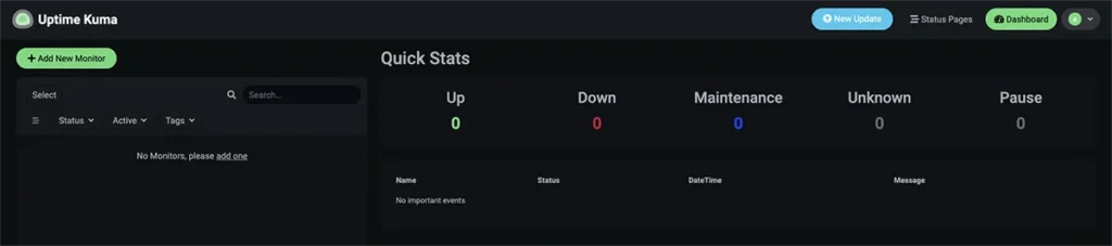 Uptime Kuma - dashboard