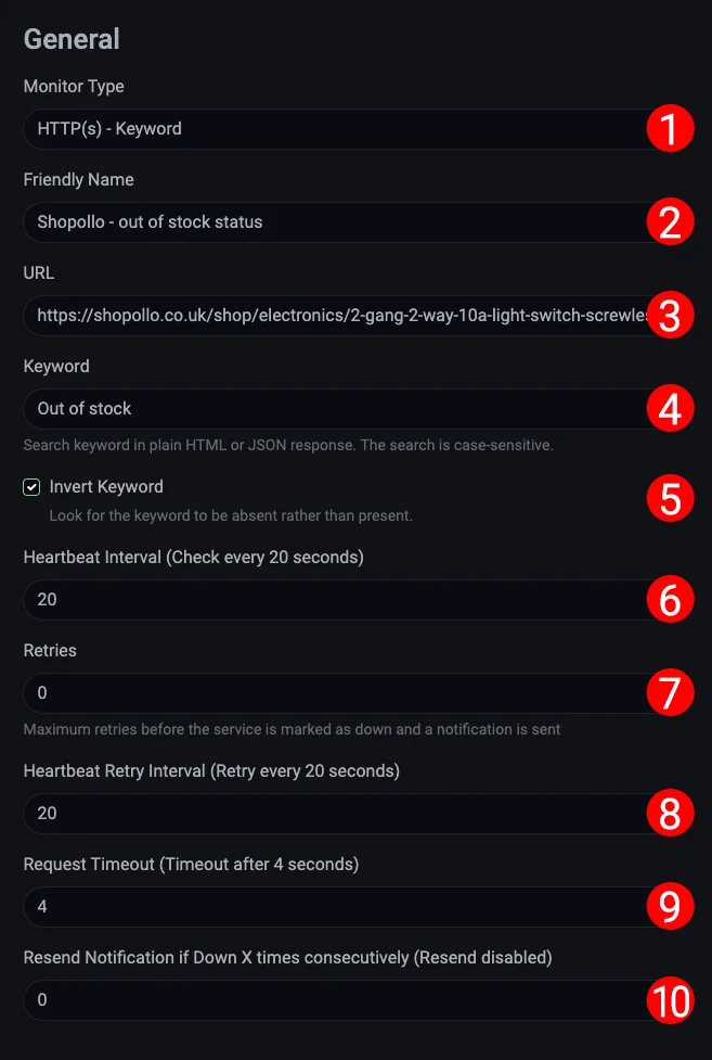 Uptime Kuma - Product Monitoring (General Section)