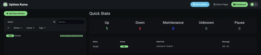 Uptime Kuma - admin dashboard with website monitoring added