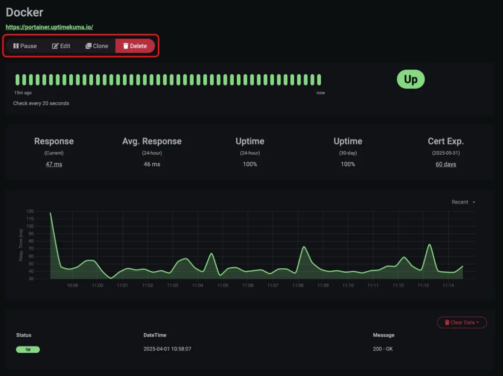 Uptime Kuma - statistics